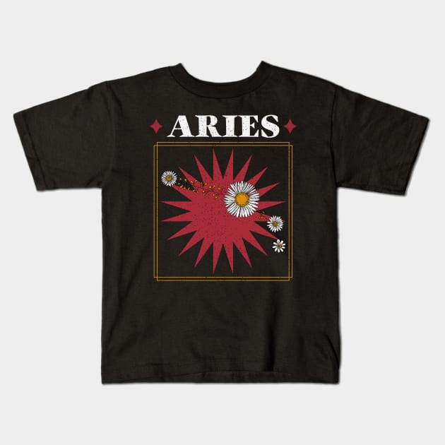 Floral Zodiac: Astrology Sign Aries Kids T-Shirt by fallingspaceship